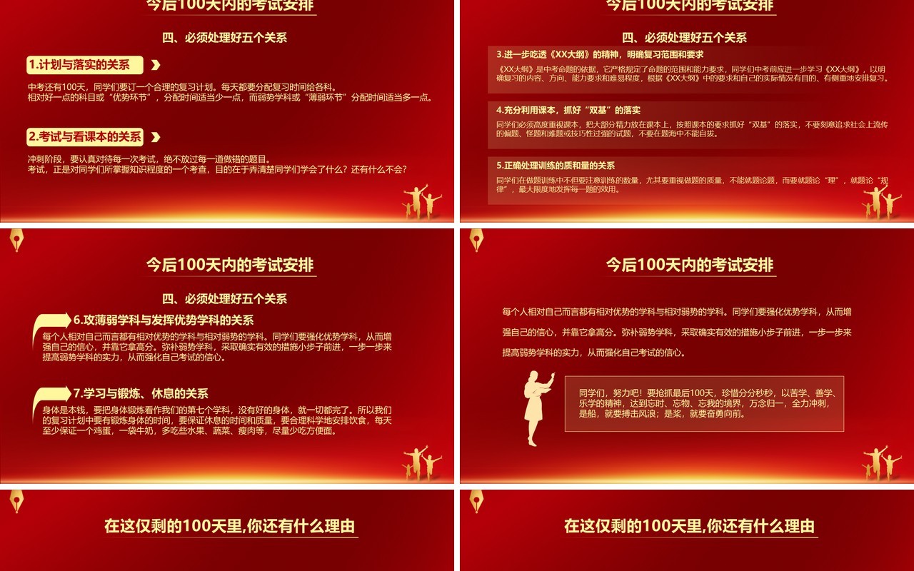红色简约风中考冲刺一百天主题班会PPT模板