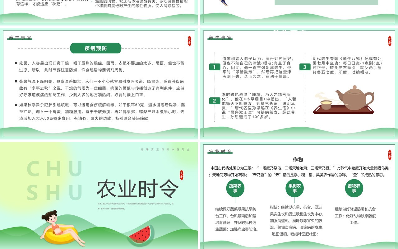 绿色卡通风传统二十四节气之处暑介绍PPT模板