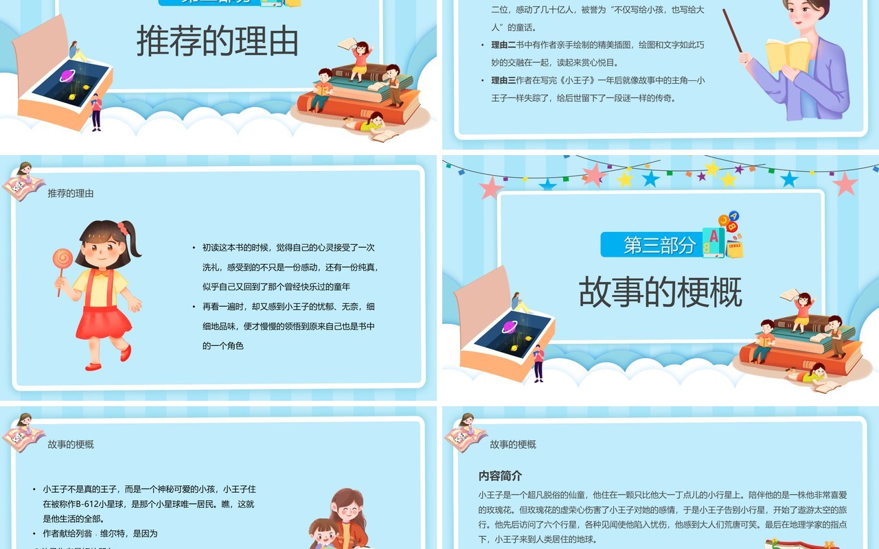 蓝色卡通风小王子读书分享会PPT模板