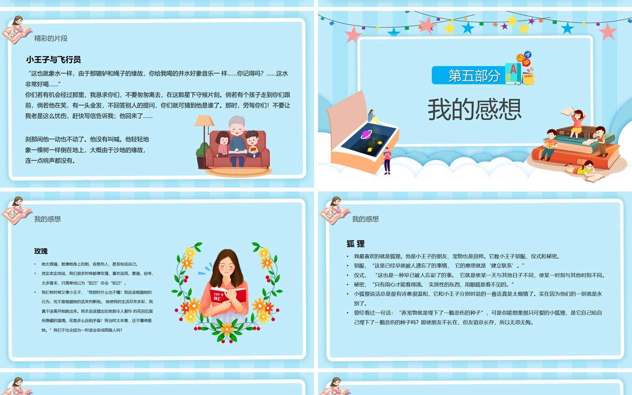 蓝色卡通风小王子读书分享会PPT模板