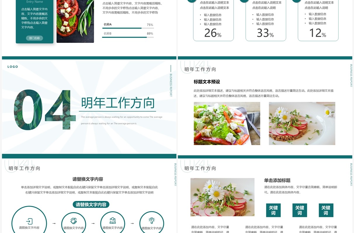 绿色简约风餐饮业年终总结汇报PPT通用模板