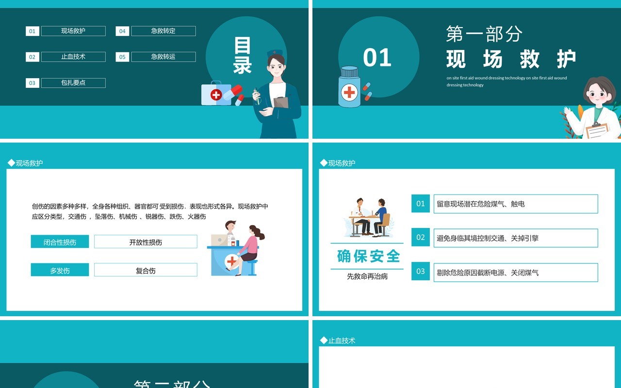 现场救护外伤急救包扎技术动态PPT模板