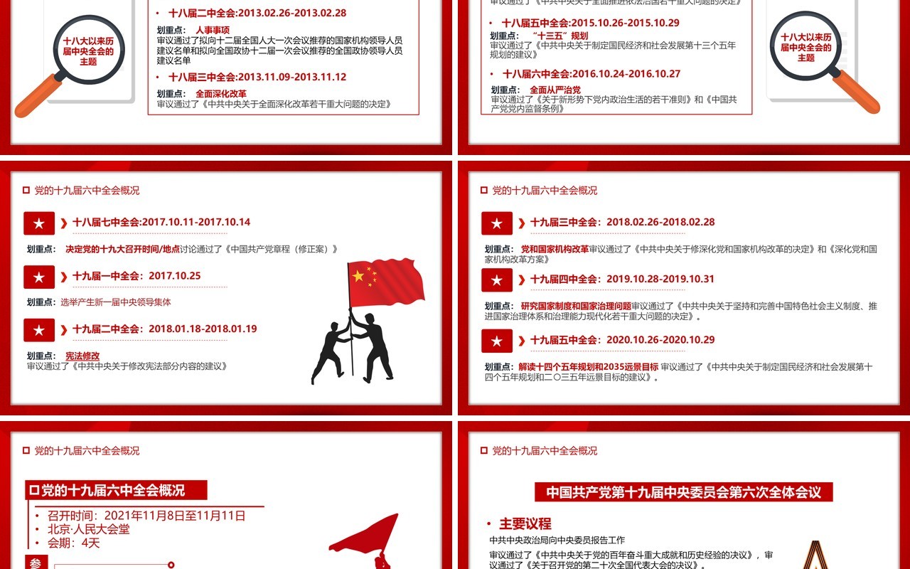 红色简约喜迎十九届六中全会PPT模板