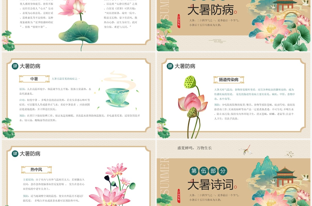 古典淡雅中国风二十四节气之大暑PPT模板