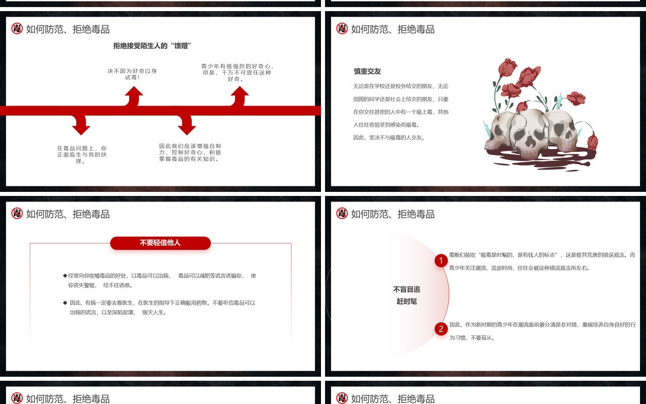 黑色简约风禁毒日主题班会PPT模板