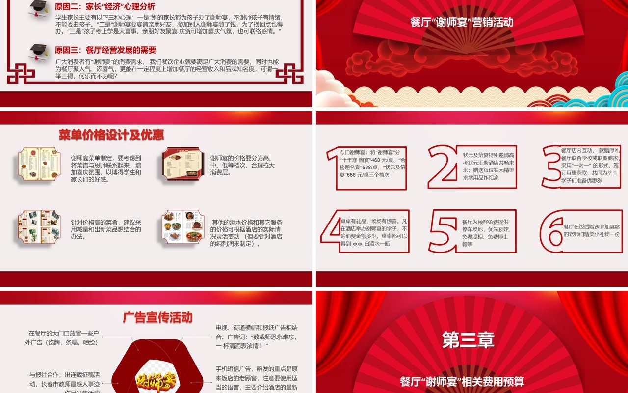 红色喜庆中国风谢师宴策划PPT模板