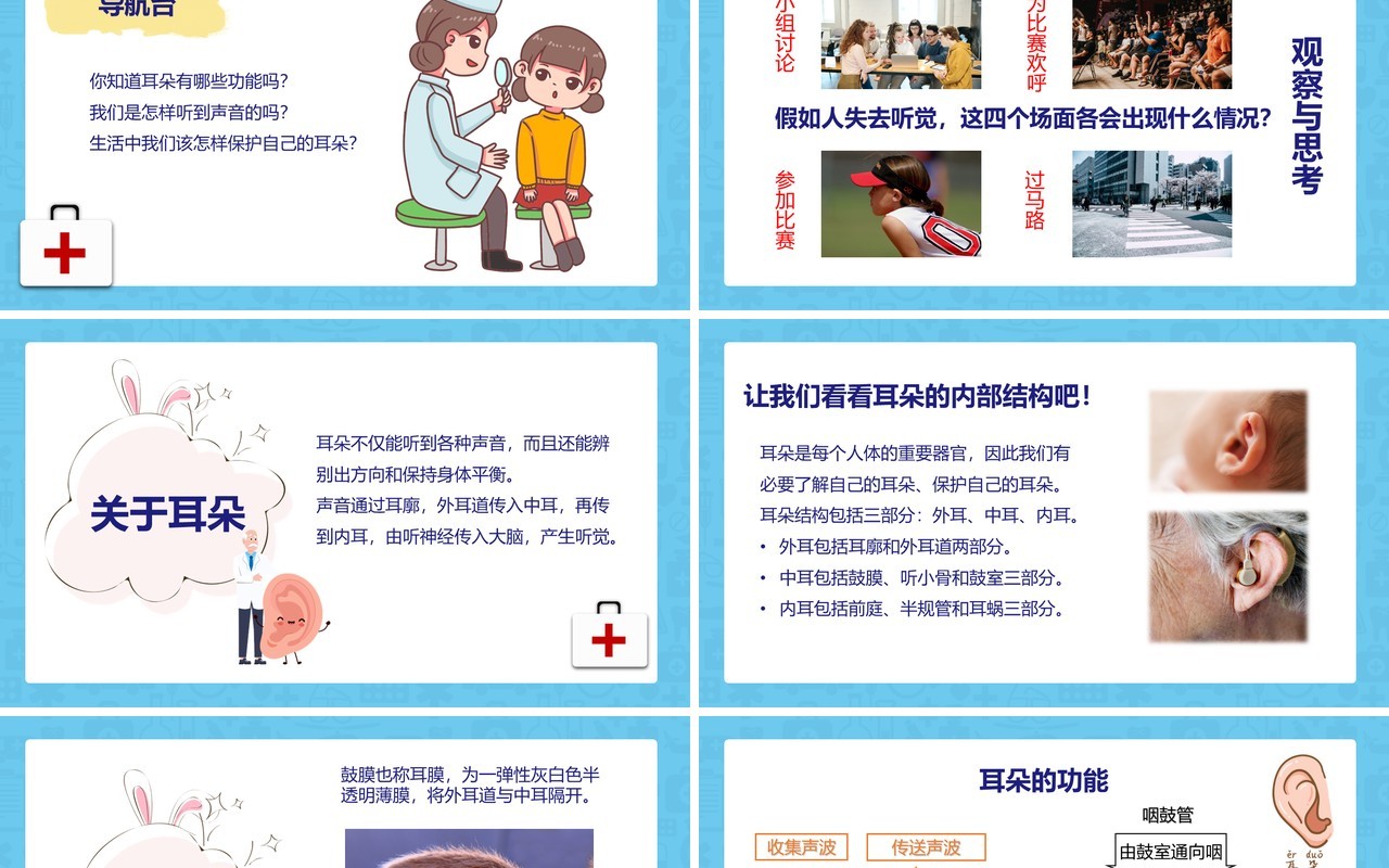 蓝色卡通风全国爱耳日主题教育PPT模板