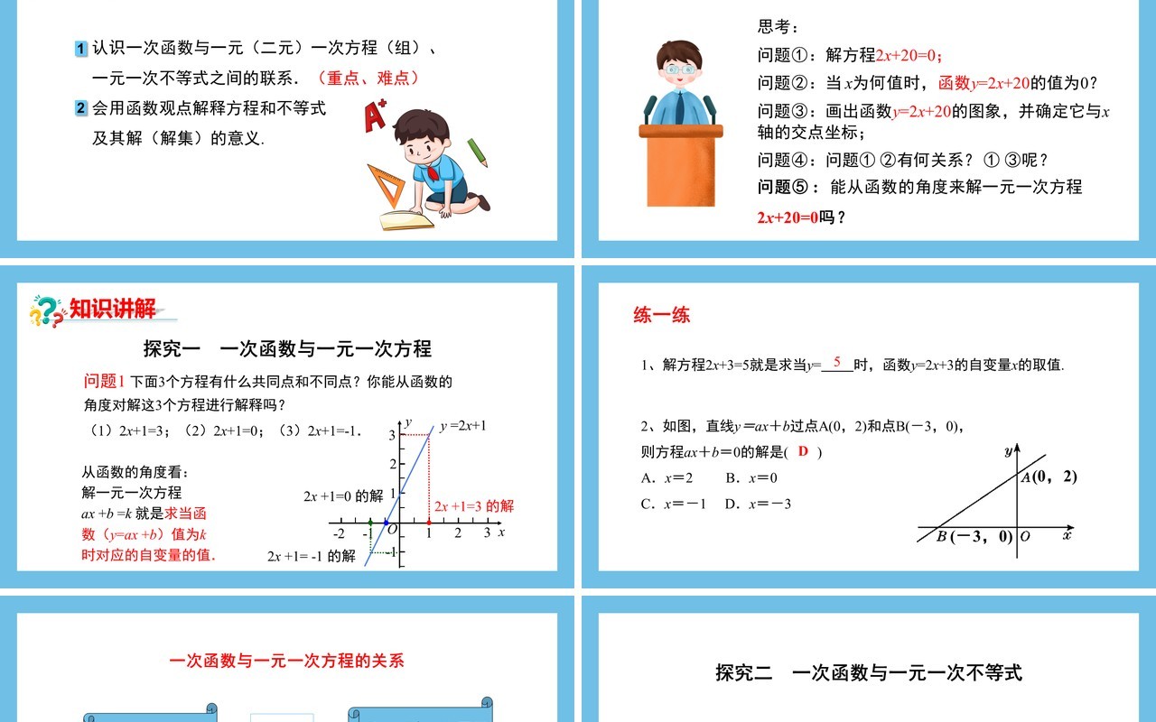 部编版八年级数学下册一次函数与方程不等式课件PPT模板