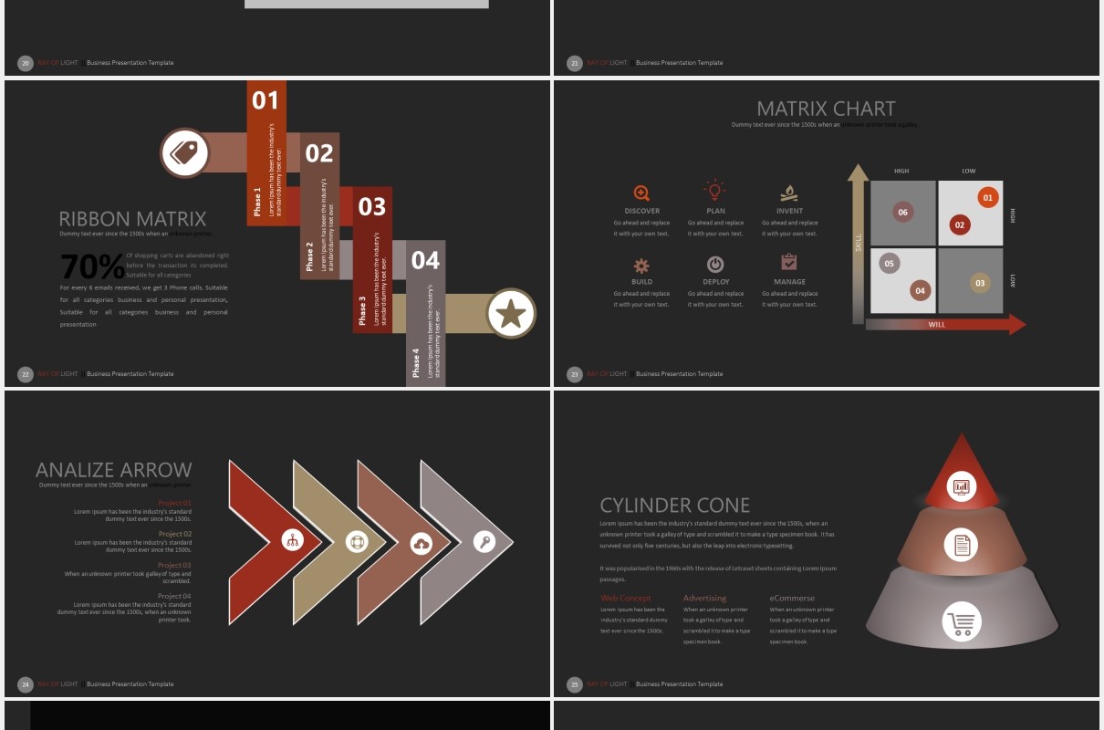 高端深色商务报告数据分析图表PPT模板ray of light powerpoint