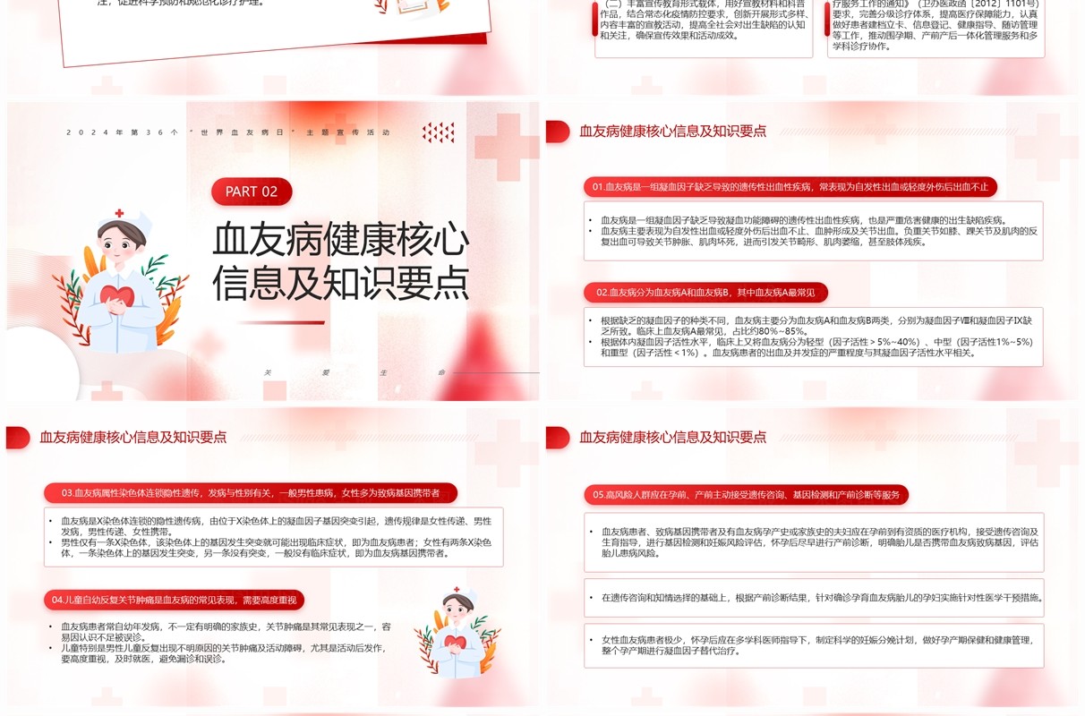 红色简约风世界血友病日主题宣传PPT模板