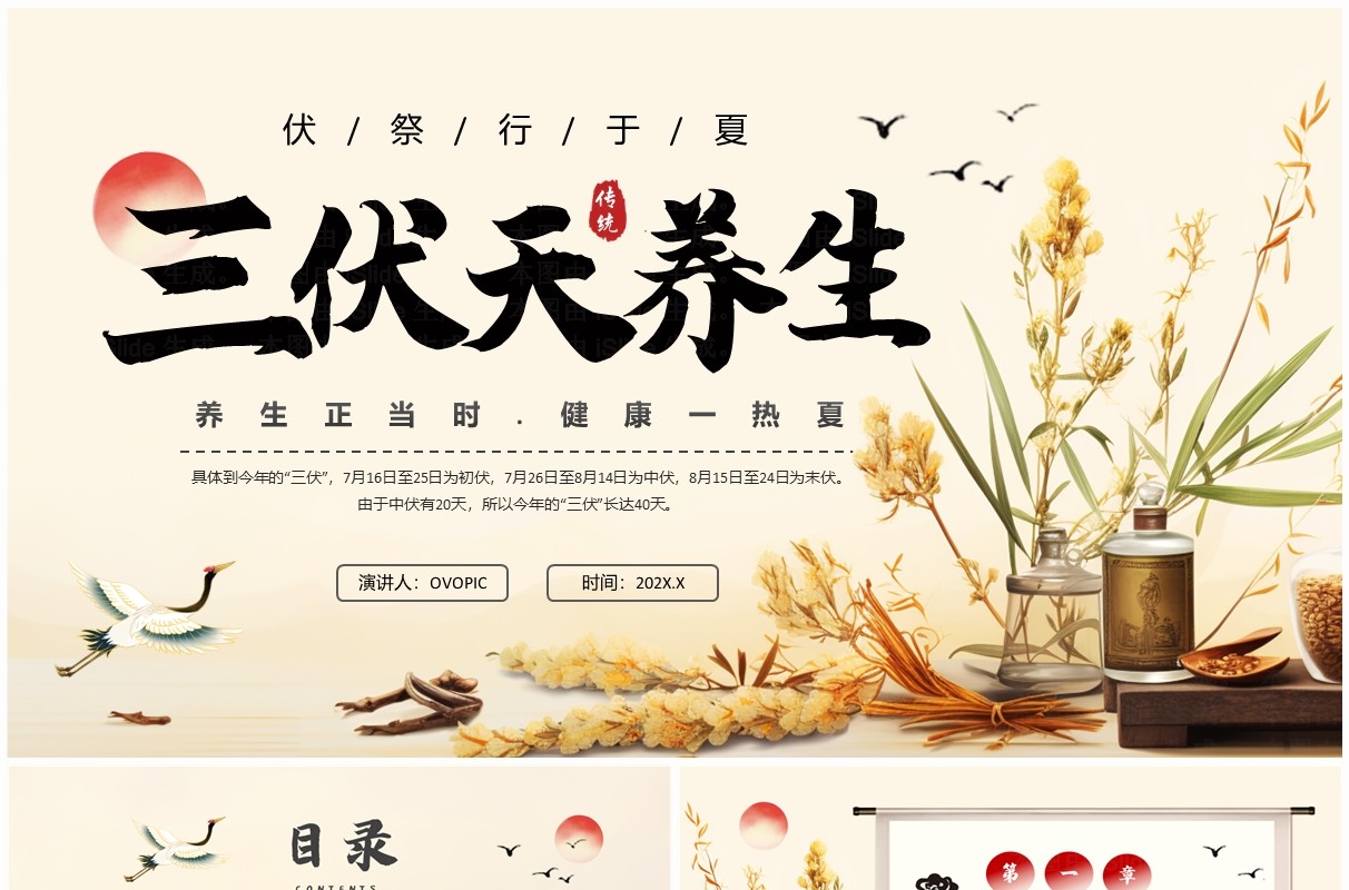 黄色中国风三伏天健康教育PPT模板