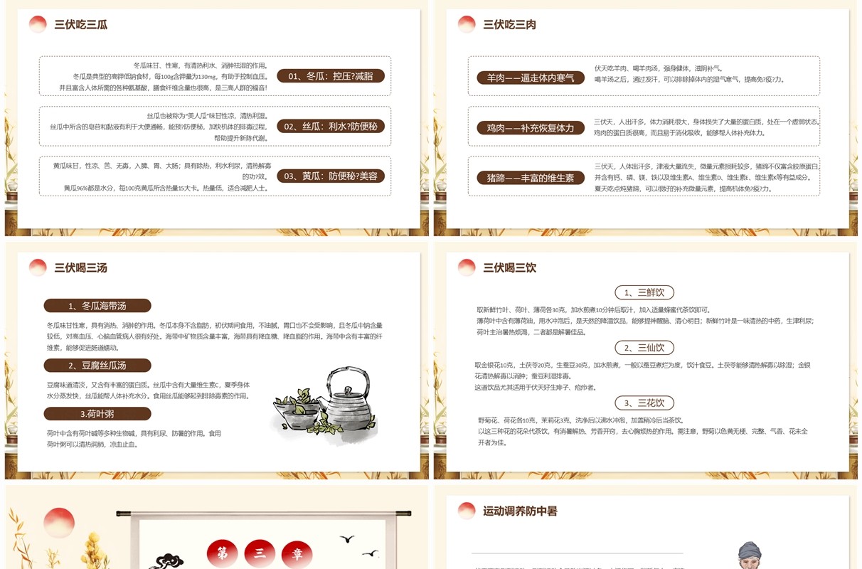 黄色中国风三伏天健康教育PPT模板
