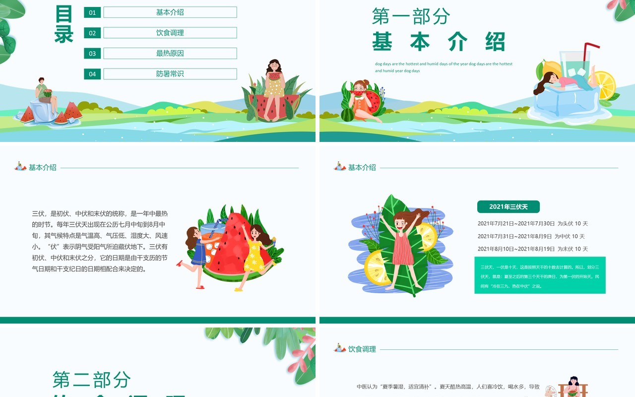 三伏天节气简介动态PPT模板