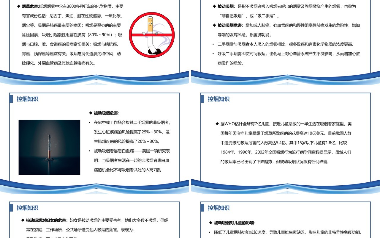 蓝控烟知识讲座PPT模板