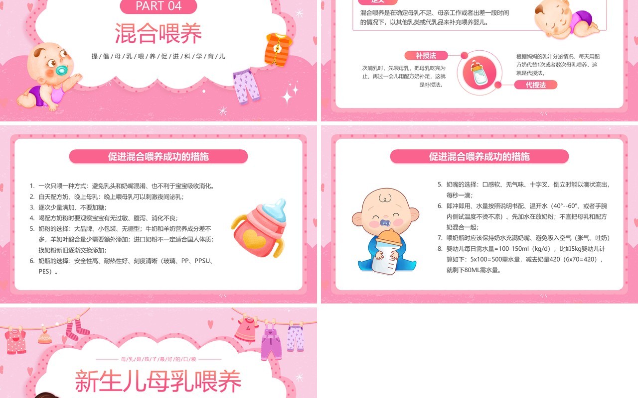 粉色卡通风新生儿母乳喂养知识PPT模板