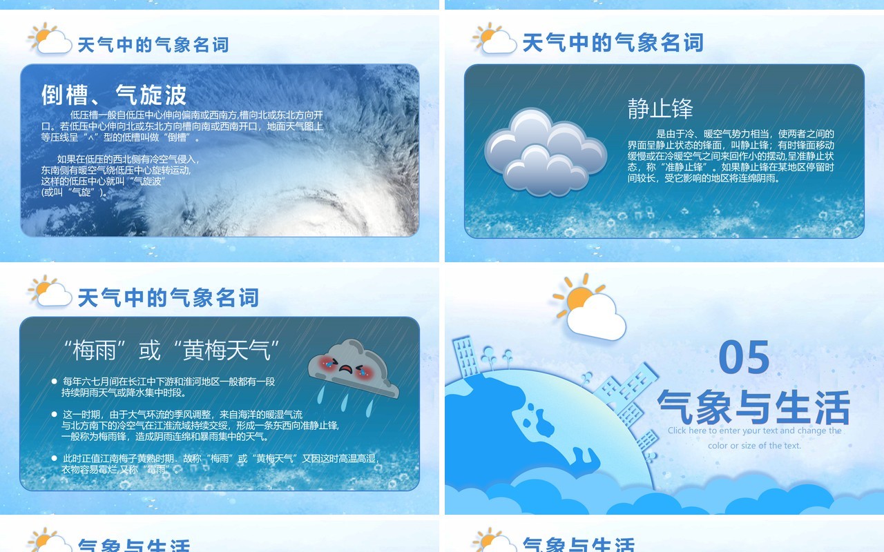 简约蓝色卡通风世界气象日节日介绍宣传PPT模板