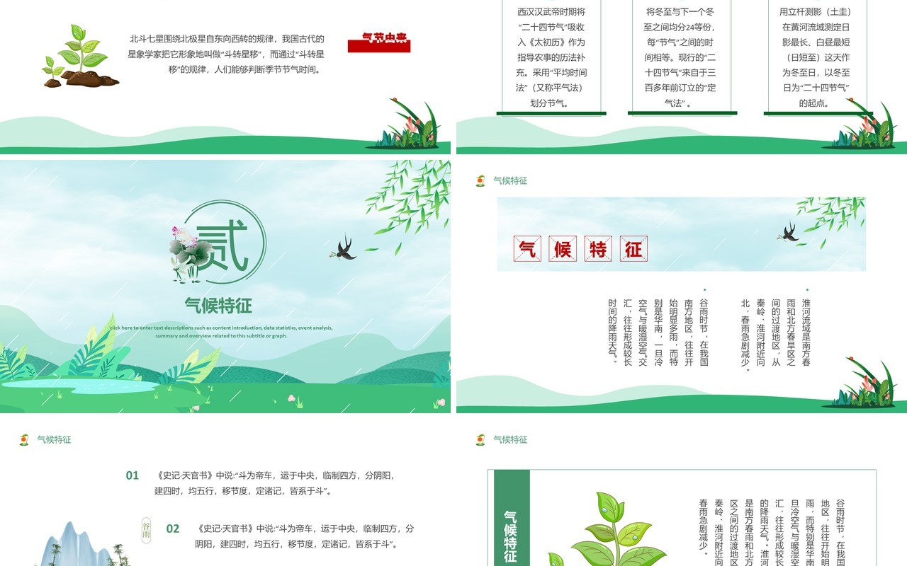 绿色小清新二十四节气谷雨介绍PPT模板