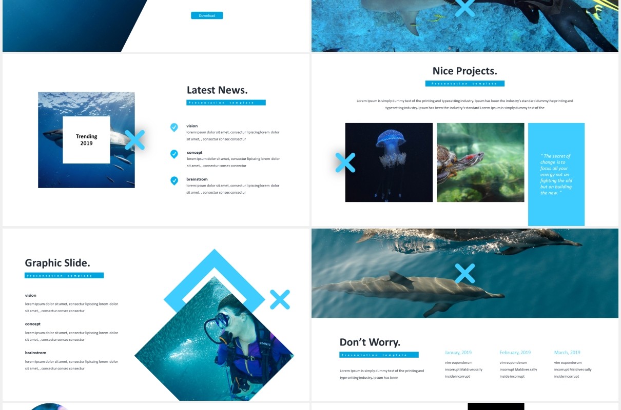 海底世界潜水项目计划报告国外PPT模板Coral - Powerpoint Template