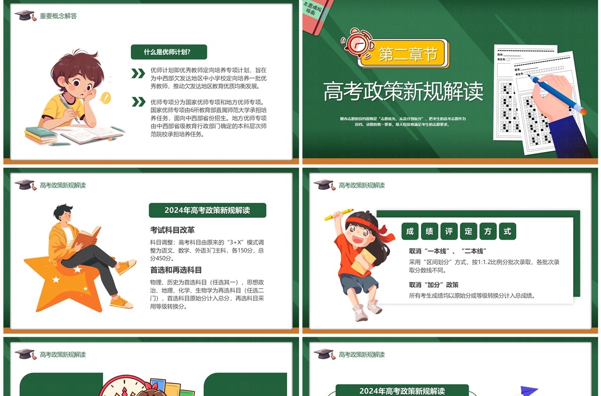 绿色卡通风高考志愿填报指南PPT模板