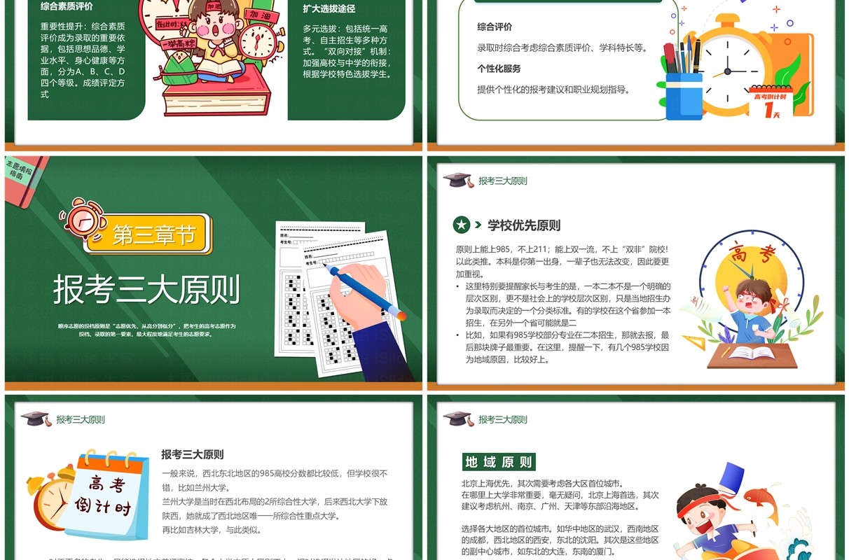 绿色卡通风高考志愿填报指南PPT模板