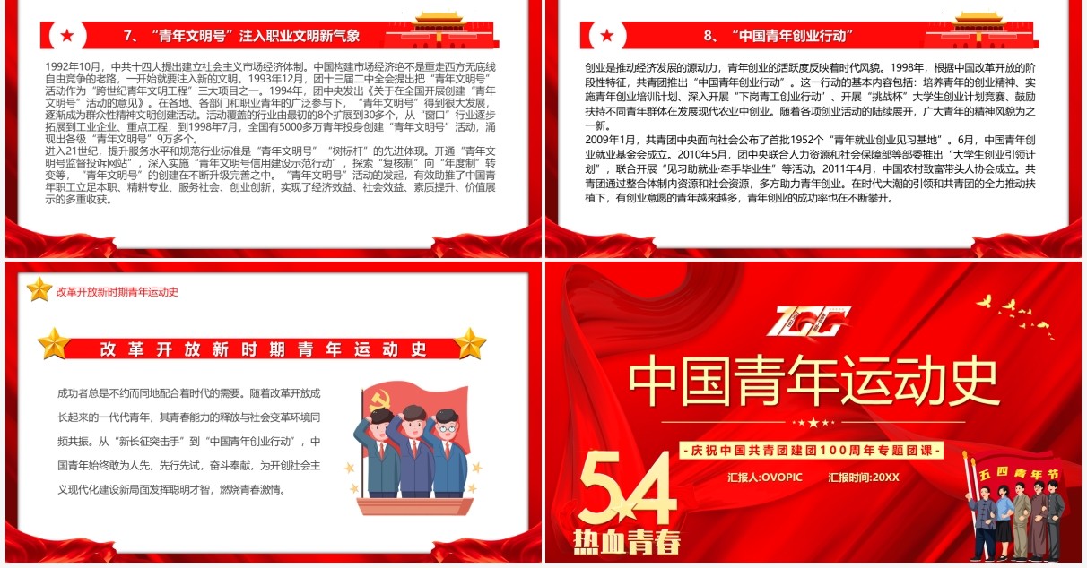 红色简约五四青年节中国青年运动史PPT模板