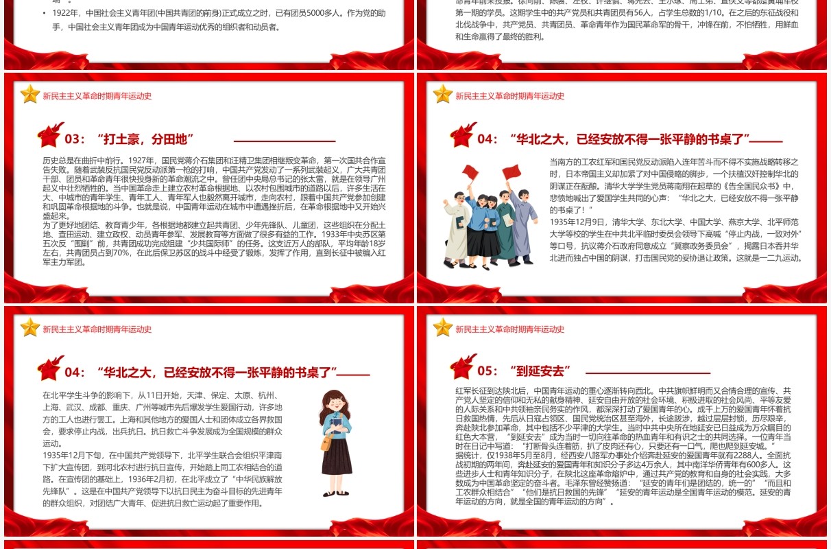 红色简约五四青年节中国青年运动史PPT模板