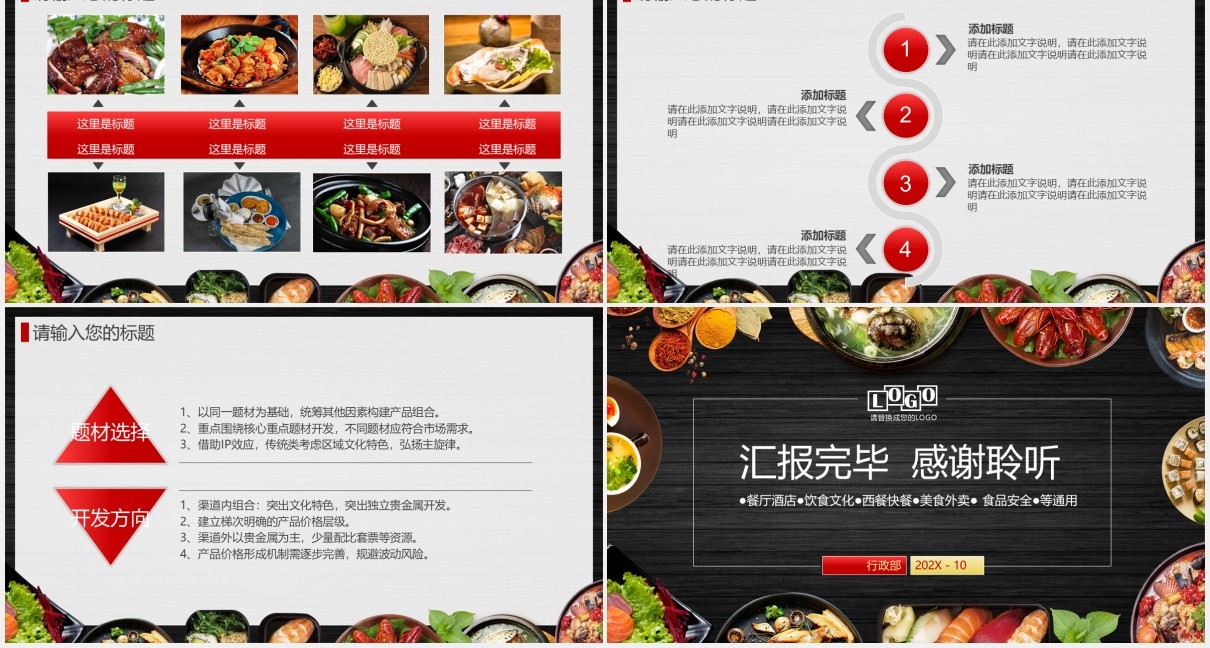 黑色餐饮美食外卖通用PPT模板