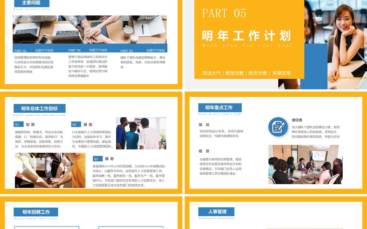 商务风2021人力资源部年终总结工作汇报PPT模板