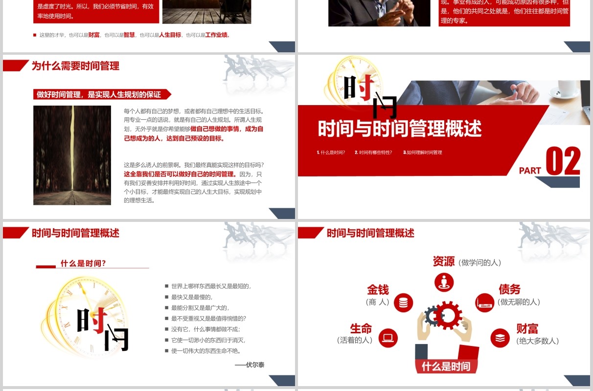 红色简约企业员工培训时间管理技能PPT模板