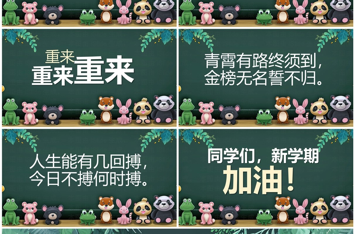 绿色卡通黑板风开学第一课快闪PPT模板