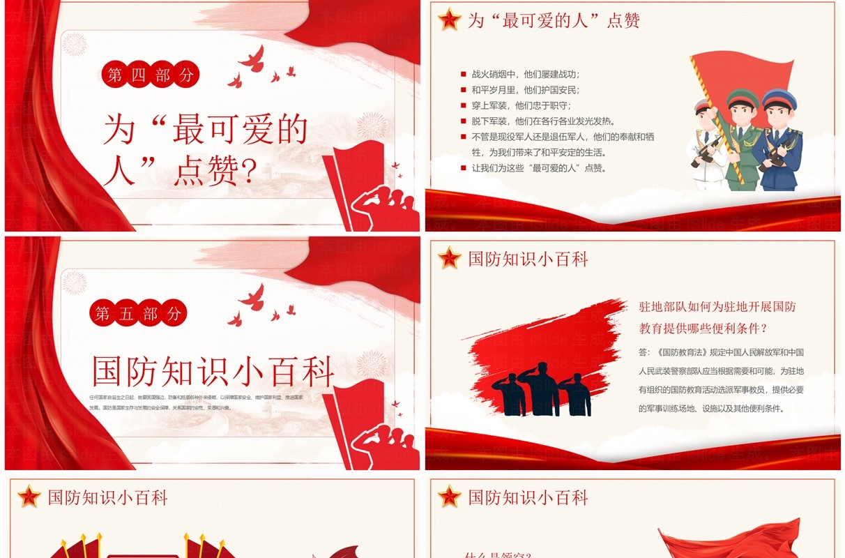 红色简约风大学生国防教育科普PPT模板