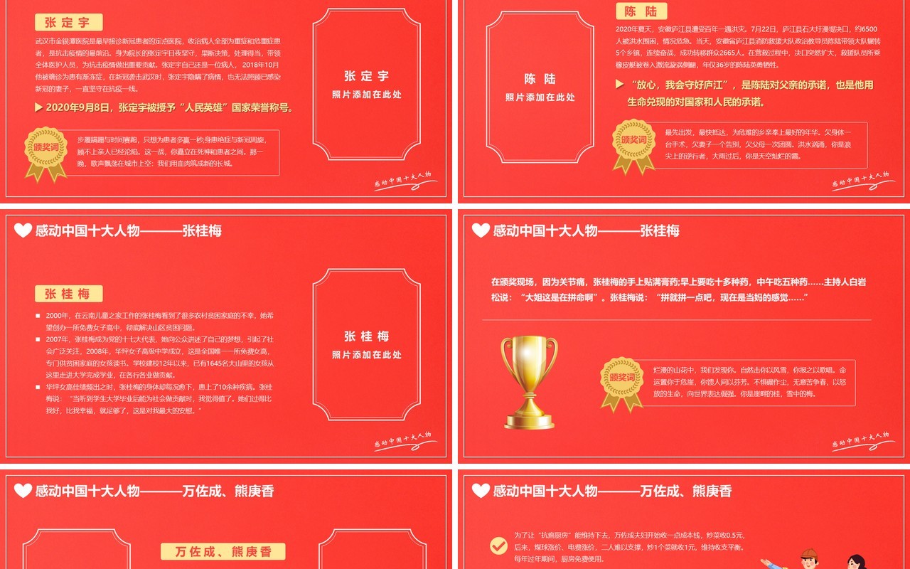 红色简约2020感动中国十大人物PPT模板