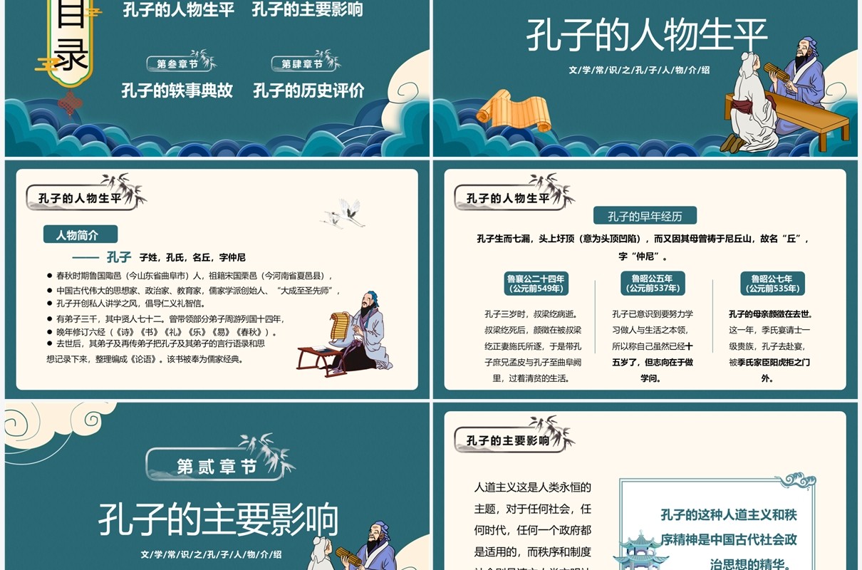 绿色中国风孔子诞辰纪念日PPT模板