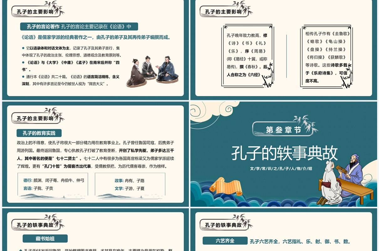 绿色中国风孔子诞辰纪念日PPT模板