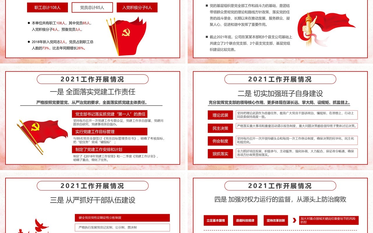 红色党政党建年终工作总结计划PPT模板