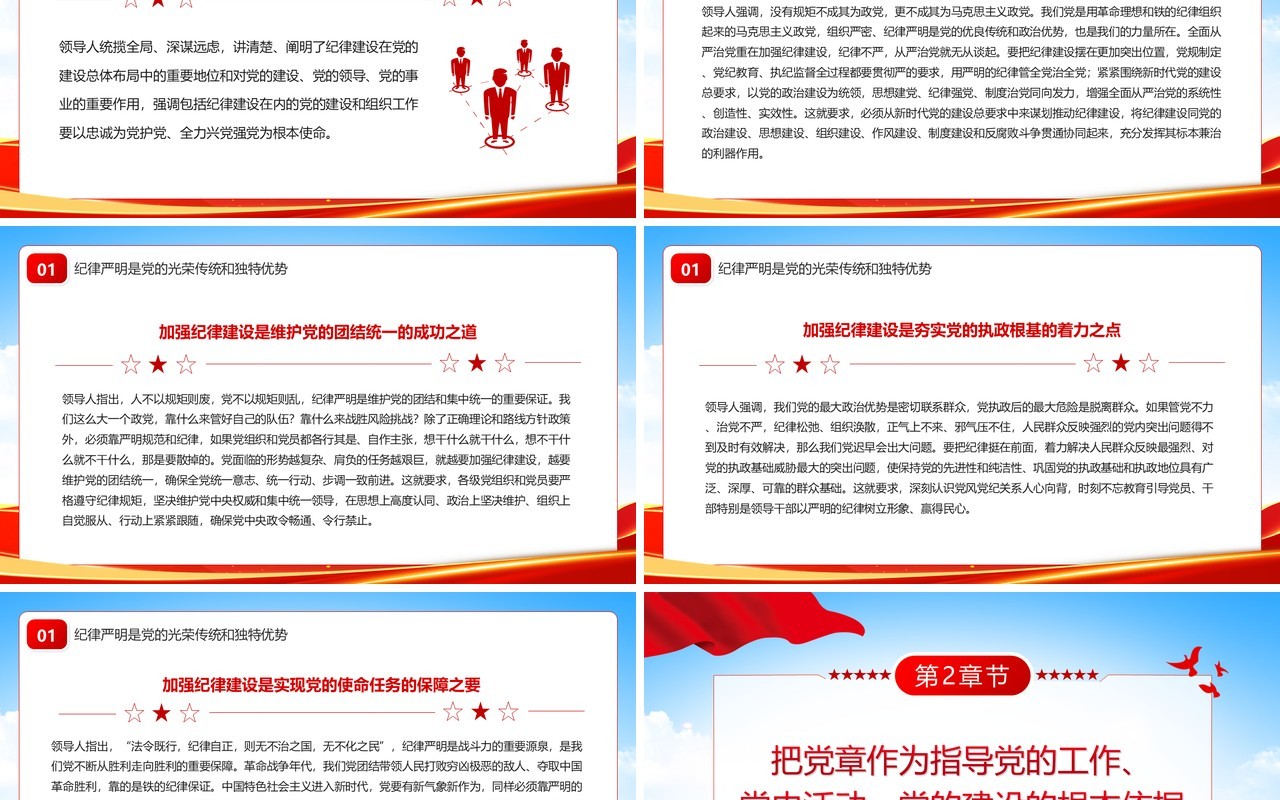 红色全面加强纪律建设的根本遵循PPT模板
