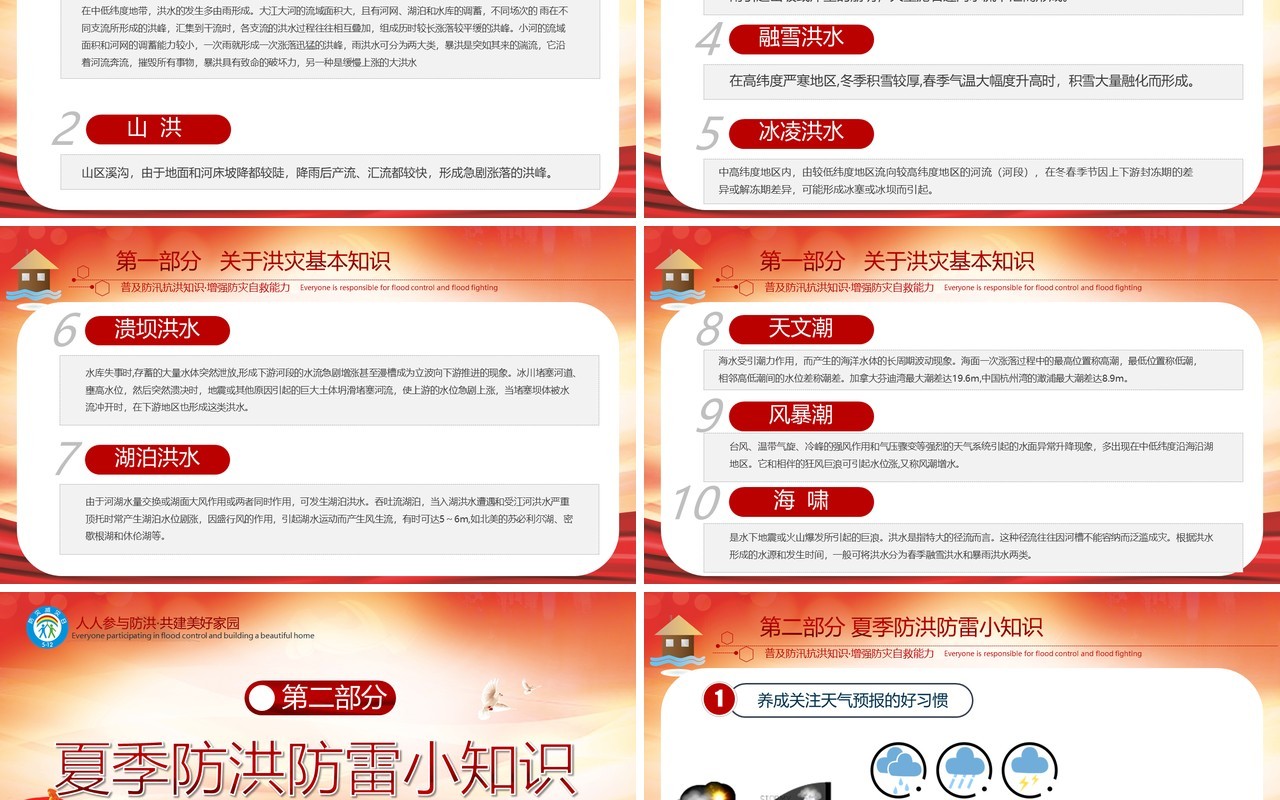 红色汛期抗洪救灾自救知识培训课件PPT模板