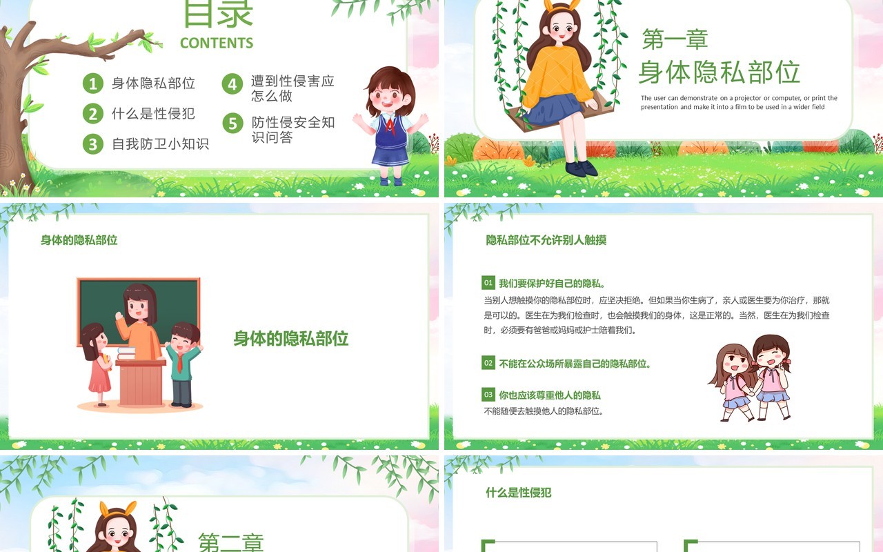 绿色卡通风学校防性侵安全教育PPT模板