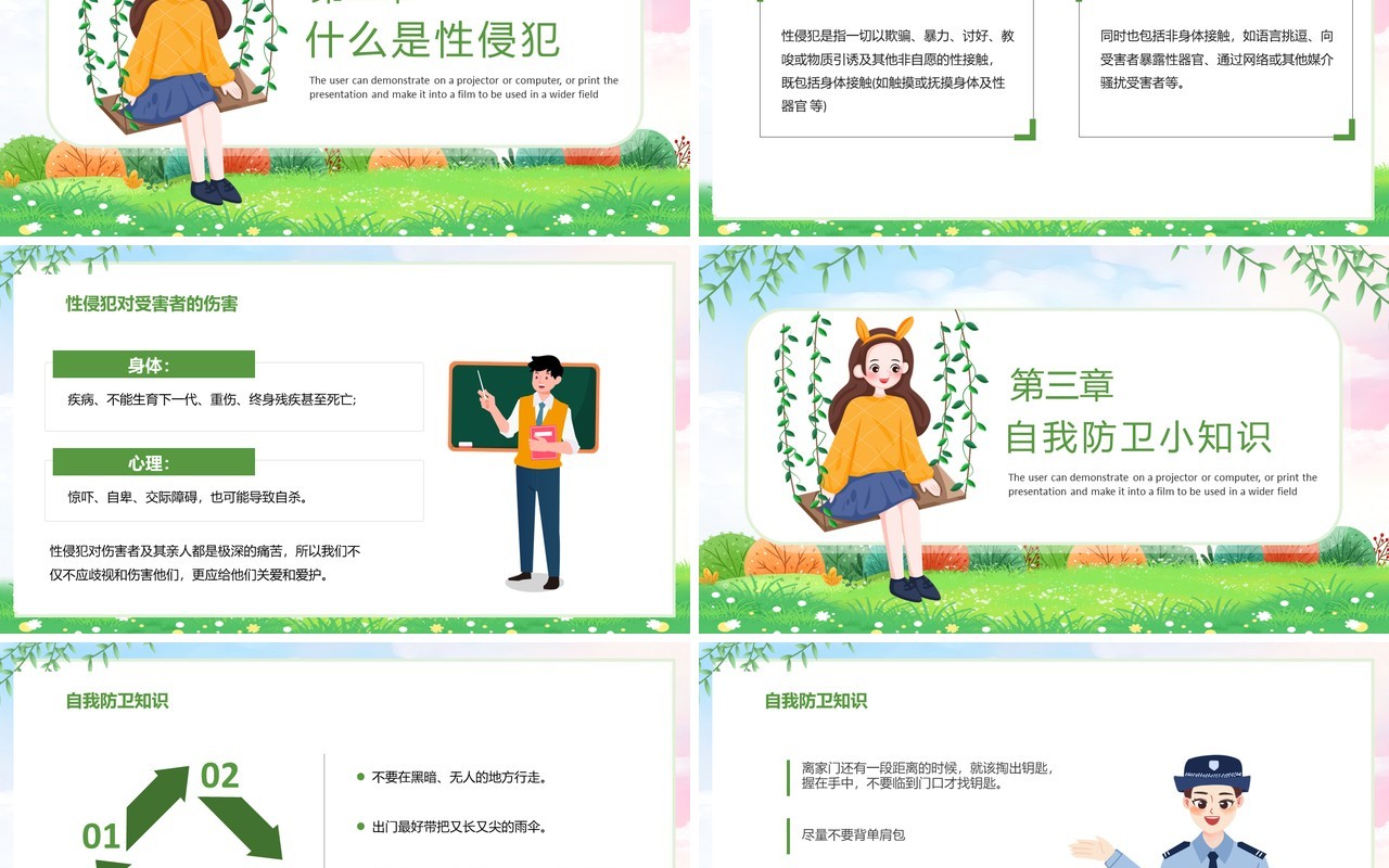 绿色卡通风学校防性侵安全教育PPT模板