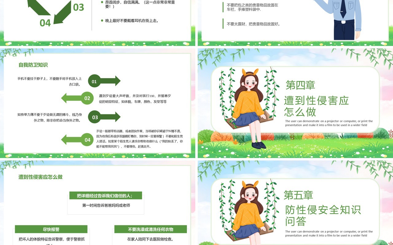 绿色卡通风学校防性侵安全教育PPT模板