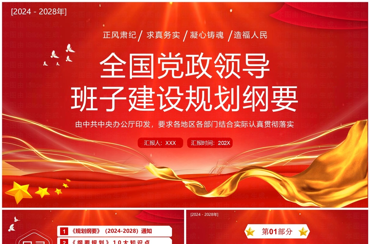 红色党政风领导班子建设规划纲要PPT模板