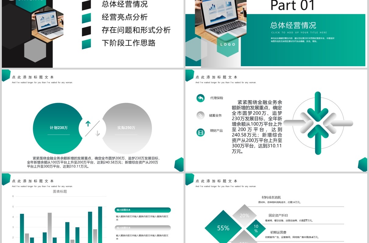 绿色简洁商业经营分析工作汇报PPT模板