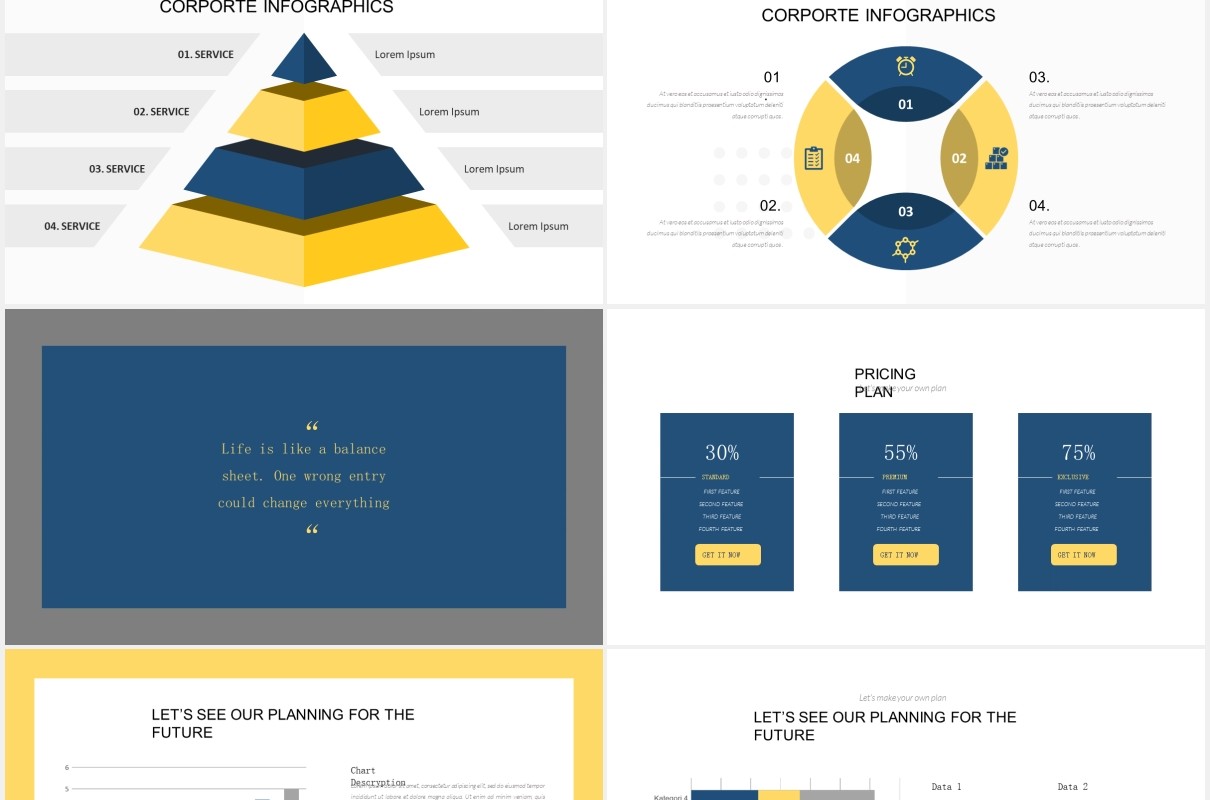 蓝色简约商务公司宣传介绍图片版式设计PPT模板Corporate Presentation - iWantemp