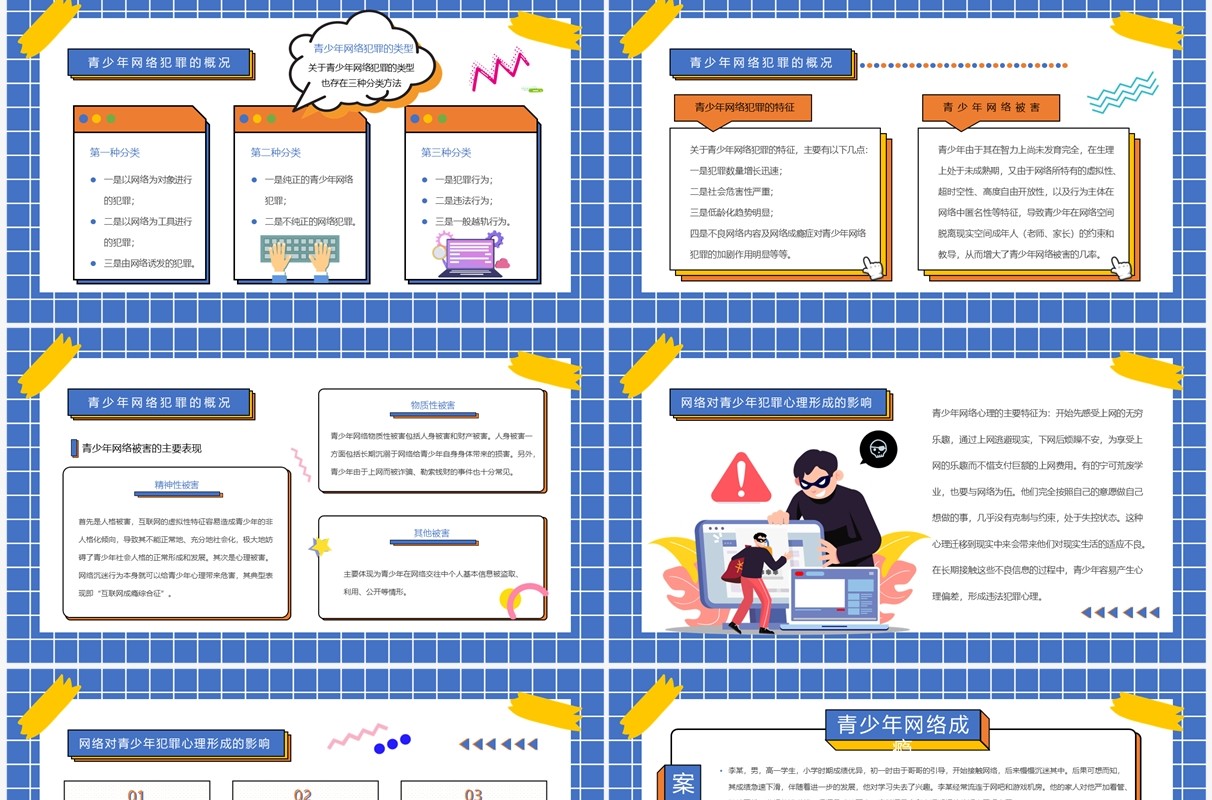 蓝色孟菲斯中学生网络安全PPT模板