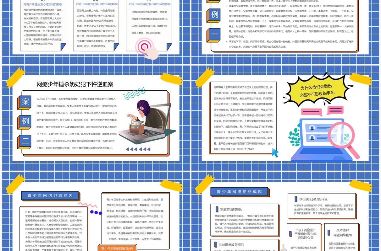 蓝色孟菲斯中学生网络安全PPT模板