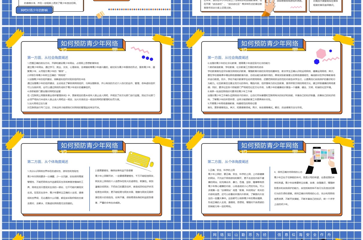 蓝色孟菲斯中学生网络安全PPT模板