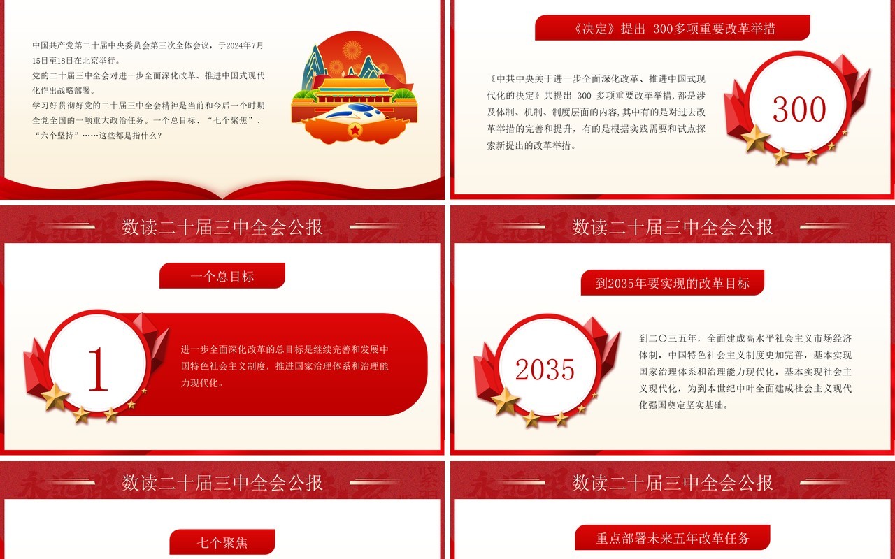 红色简约风数读二十届三中全会公报PPT模板