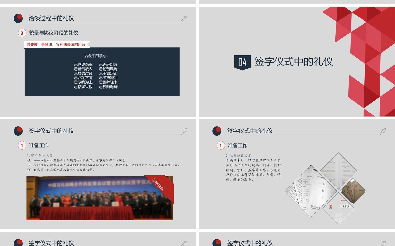 实用商务洽谈会礼仪签约座位安排PPT模板