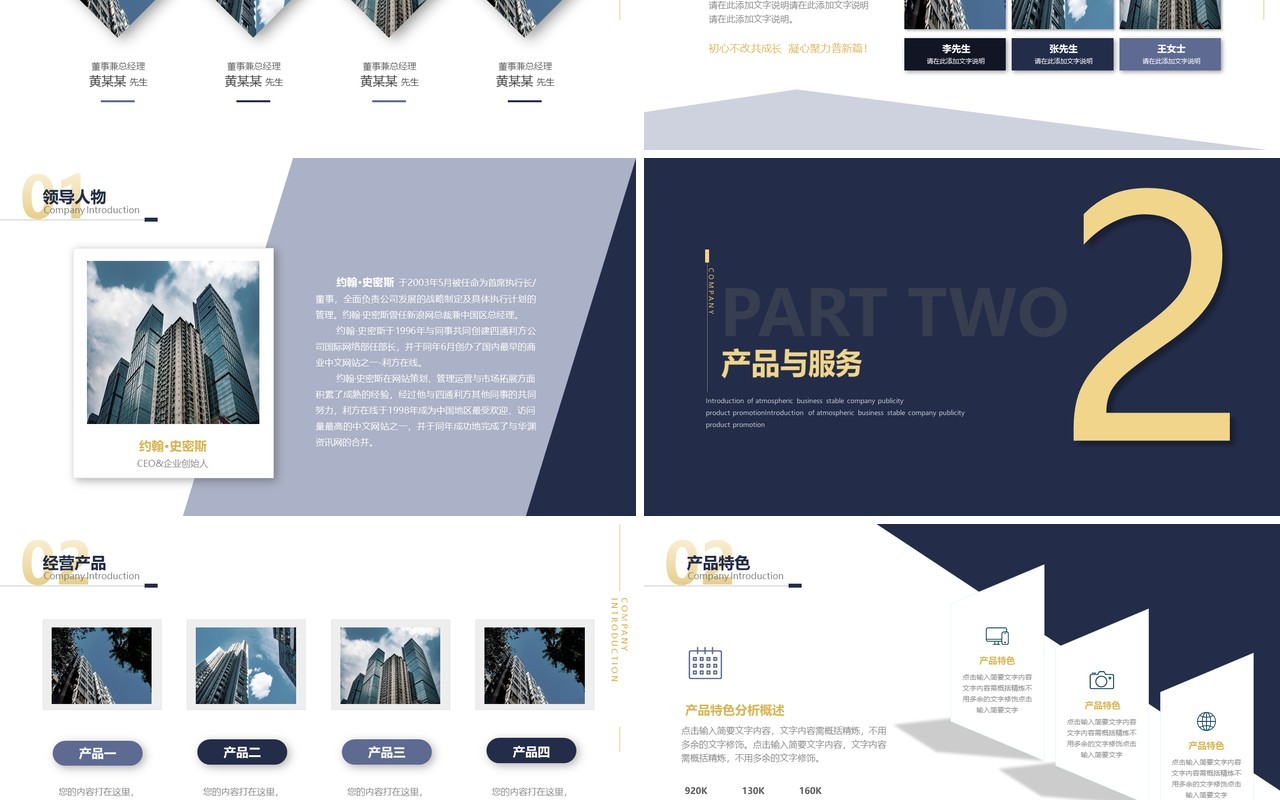 大气蓝金撞色商务工作汇报PPT模板