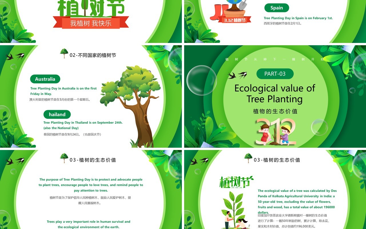 绿色卡通风植树节英文介绍PPT模板